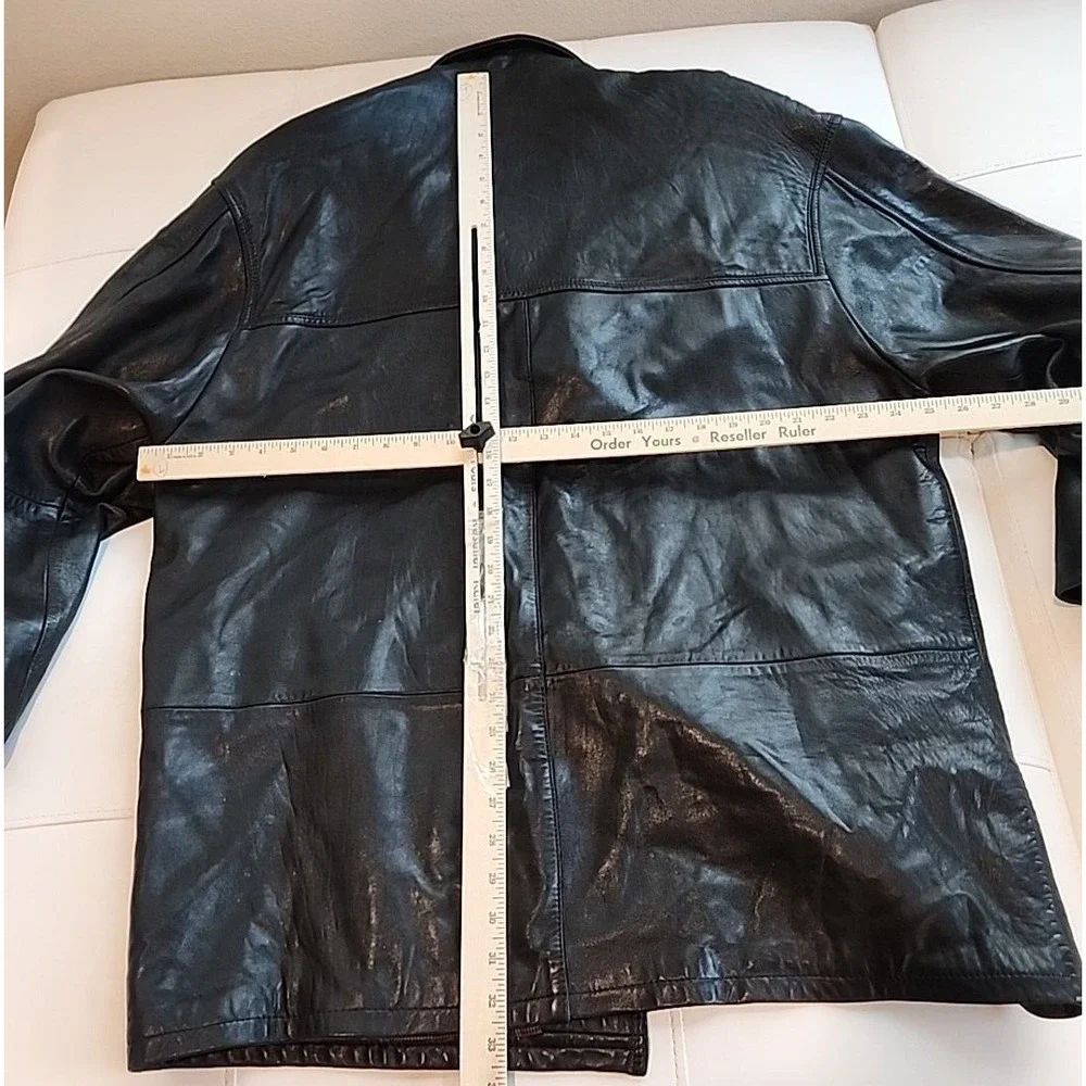 Vintage Remy Leather Jacket Mens XL Black Button Car Coat Made in USA Soft Lamb